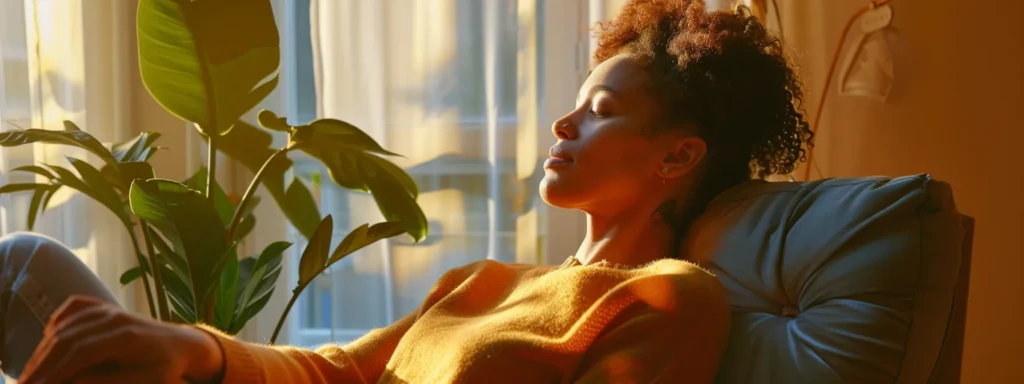 a woman sitting in a peaceful room, deep in thought as she contemplates the origins of psych-k.