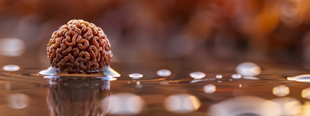 a serene, close-up shot of a six mukhi rudraksha bead, radiating a sense of inner peace and spiritual connection.