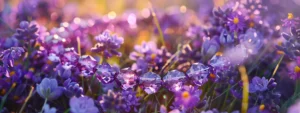 a sparkling amethyst necklace draped over a bed of vibrant australian wildflowers.