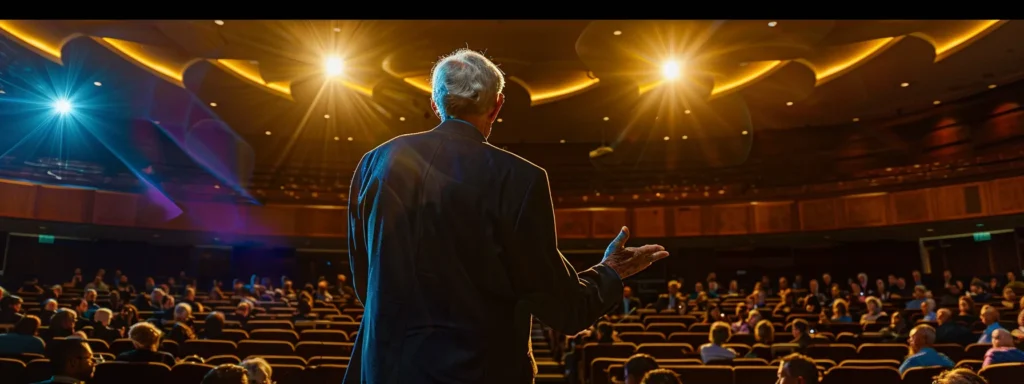 bob proctor, a charismatic speaker with a commanding presence, captivates an audience with his powerful message on personal growth and success.