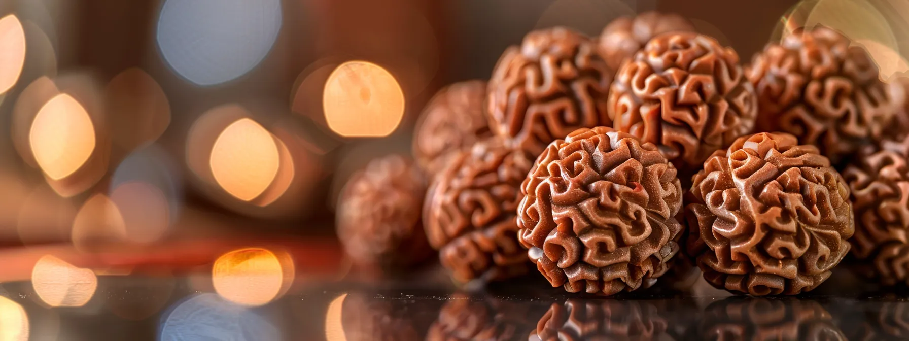 a close-up of the twelve mukhi rudraksha bead, showcasing its intricate twelve faces shimmering with cosmic energy and spiritual symbolism.