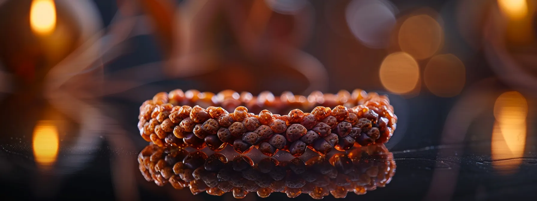 a close-up shot of a sleek, contemporary bracelet adorned with the fourteen mukhi rudraksha bead, symbolizing the fusion of ancient traditions with modern spiritual practices.