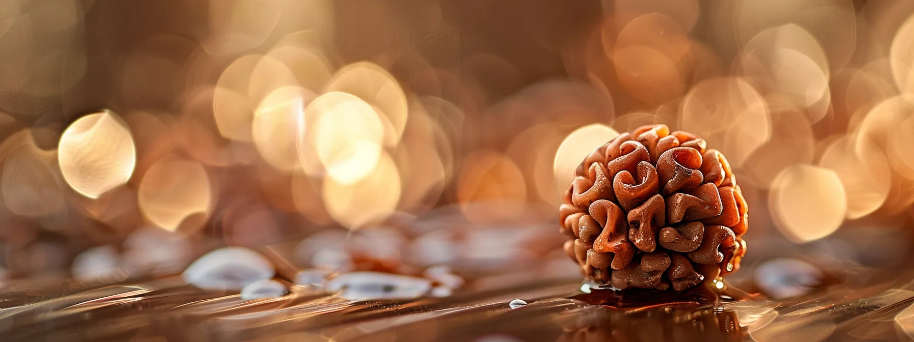 a close-up of a sparkling twelve mukhi rudraksha bead, symbolizing spirituality and enhanced confidence.