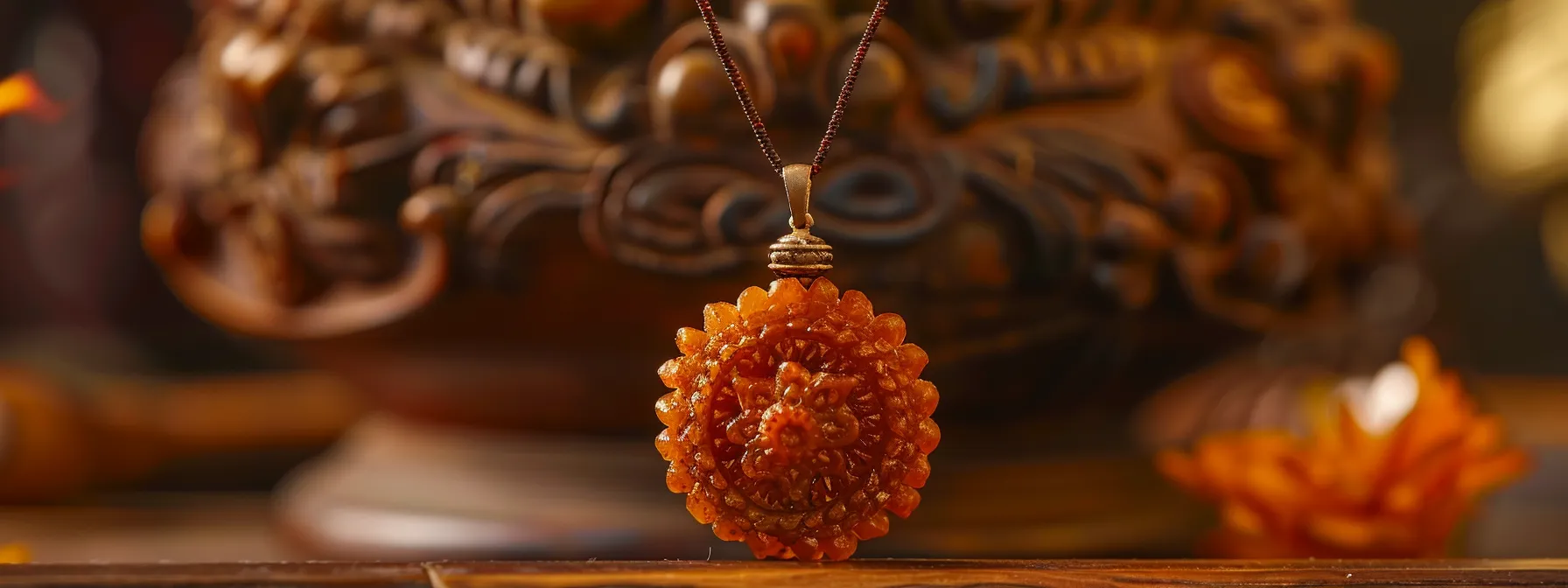 a radiant thirteen mukhi rudraksha pendant glows with divine energy, reflecting the blessings of lord kamadeva and indra.