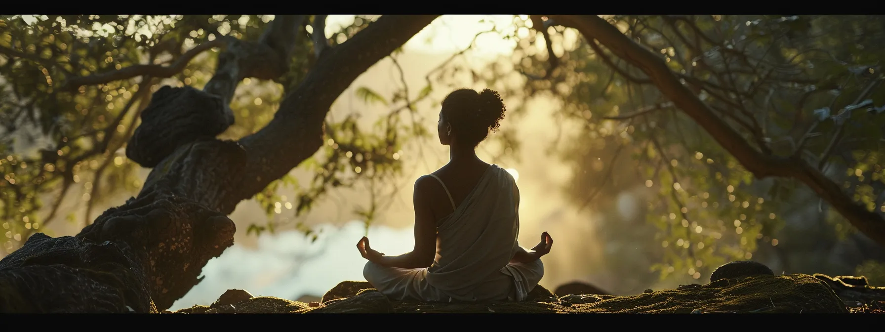 a serene figure meditating in a peaceful natural setting, surrounded by gentle light and protective energy, symbolizing the importance of self-care and professional guidance in a safe kundalini awakening journey.