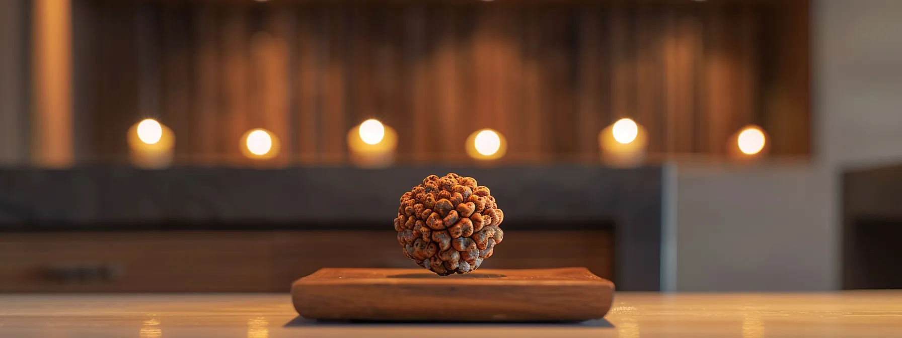 a serene photo captures a thirteen mukhi rudraksha gleaming with ancient wisdom and spiritual significance.