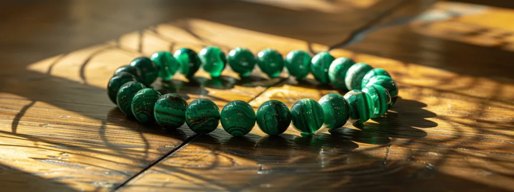 a stunning malachite bracelet glistening under soft natural light, exuding elegance and promoting wellness.