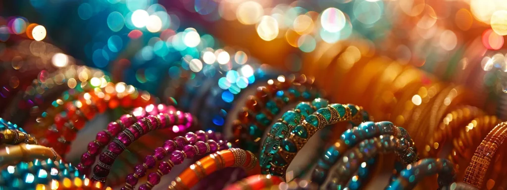 a vibrant display of navratna bracelets shimmering under the australian sunlight.