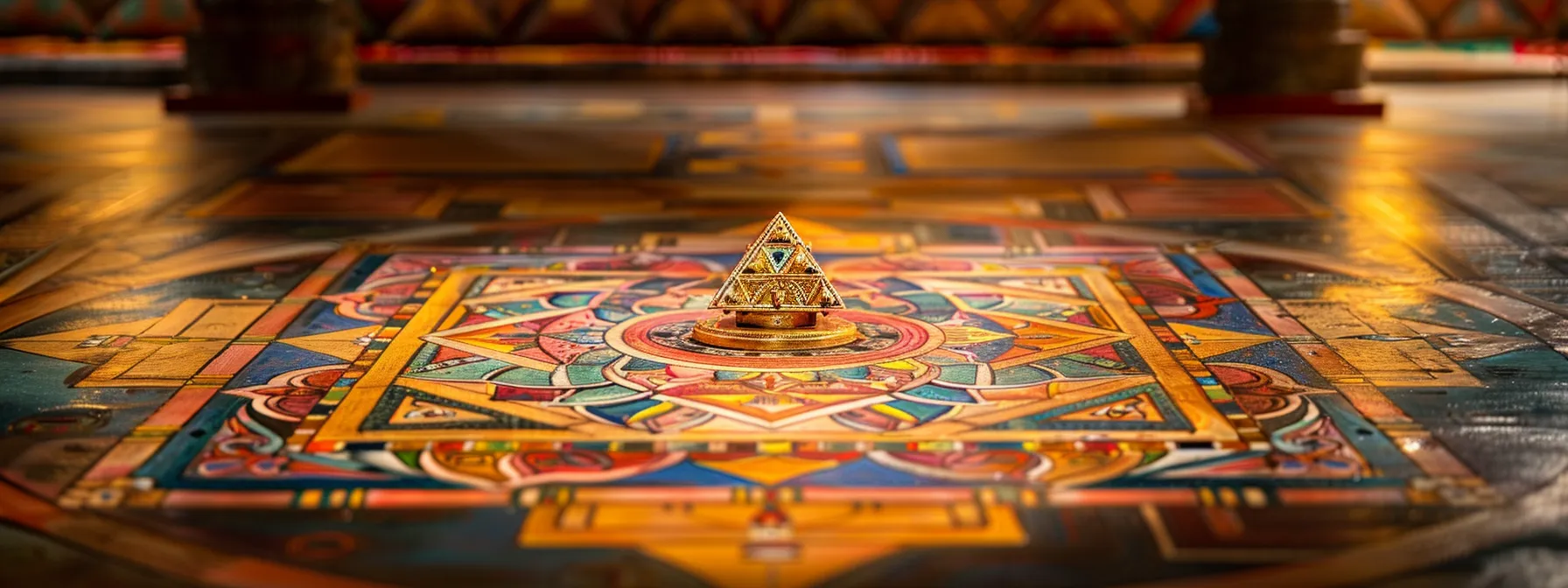 an ancient, intricate yantra symbolizing the intricate connection between chakras and higher consciousness, depicted in vibrant colors and geometric patterns.