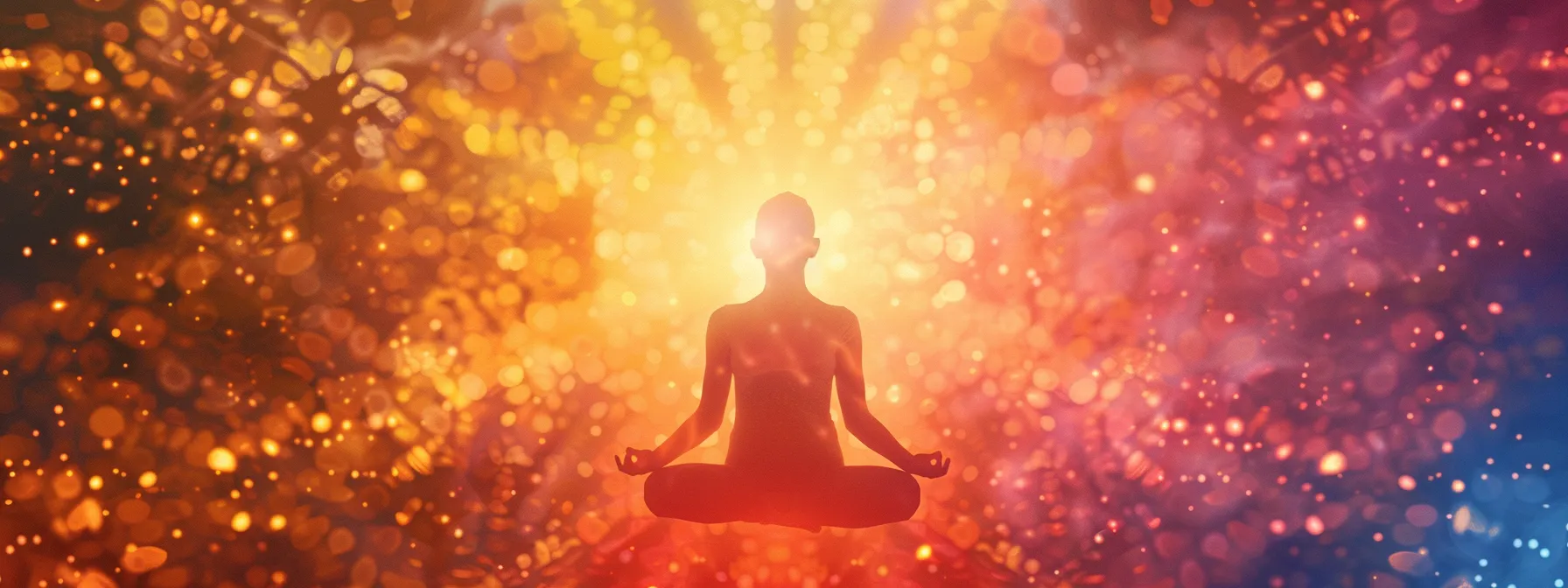 a person glowing with vitality, surrounded by a vibrant aura of energy, symbolizing the physical transformations experienced through kundalini awakening.