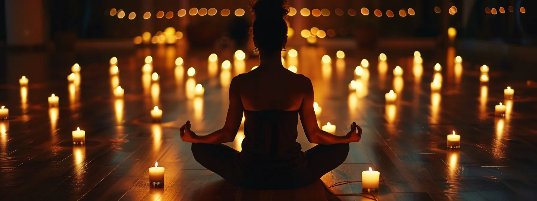 a practitioner in cobra pose, heart center open, surrounded by candles, fostering emotional well-being and balance.