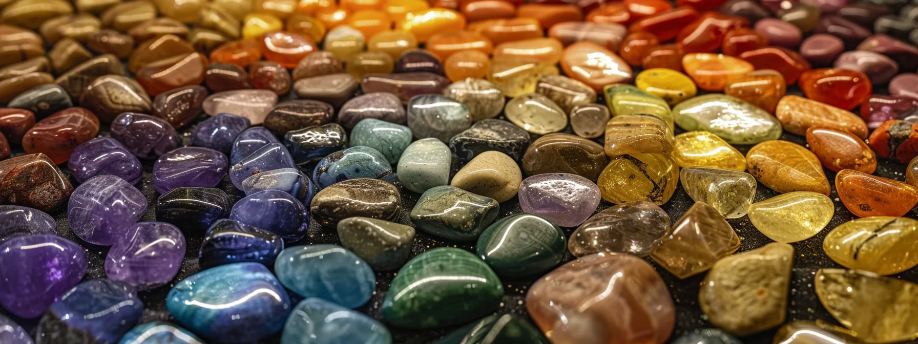 vibrant chakra stones arranged in a circular pattern, radiating energy and color for each corresponding chakra.