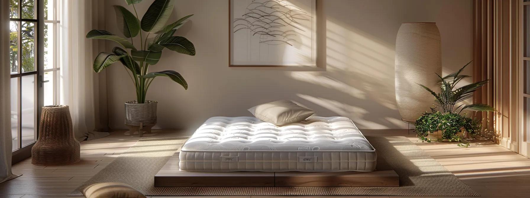 a serene bedroom setting features an inviting futon mattress surrounded by natural light, highlighting the contrast between luxurious memory foam and traditional innerspring textures, embodying a harmonious blend of comfort and style.