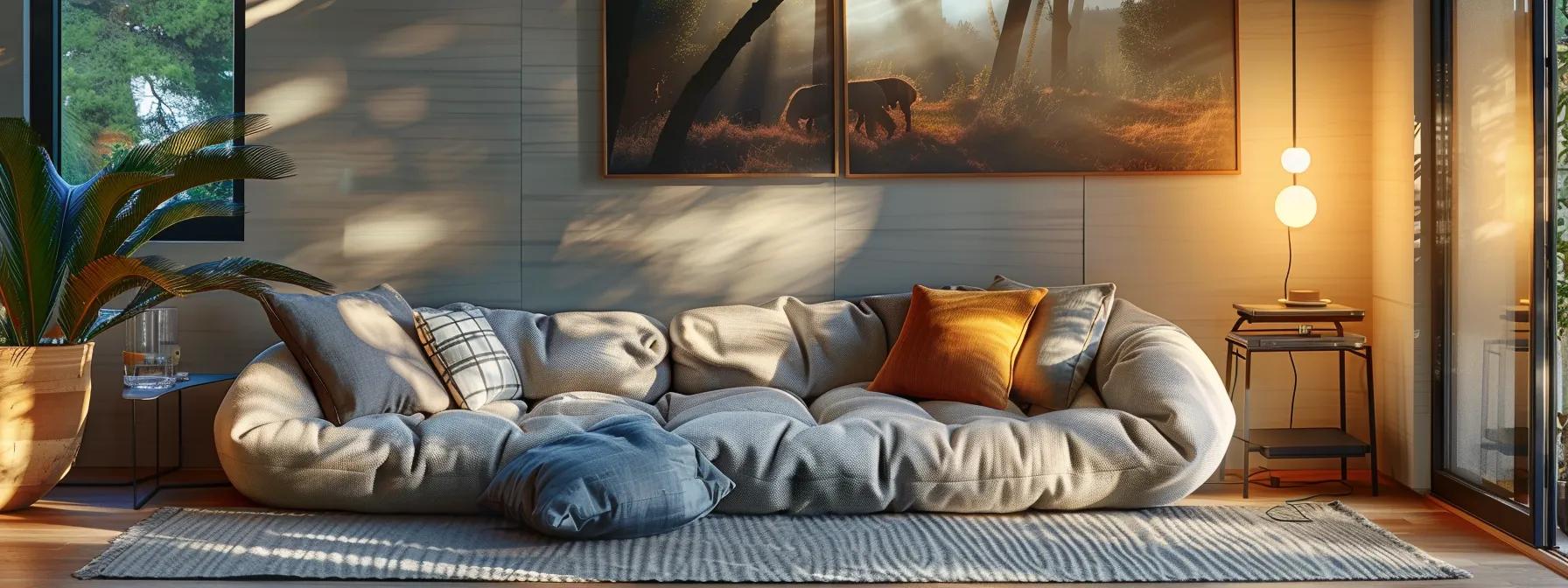 a beautifully arranged living space showcasing a stylish futon juxtaposed with a contemporary sofa bed, bathed in soft, warm light that highlights the textures and colors, inviting viewers to consider comfort and aesthetics in their furniture choices.